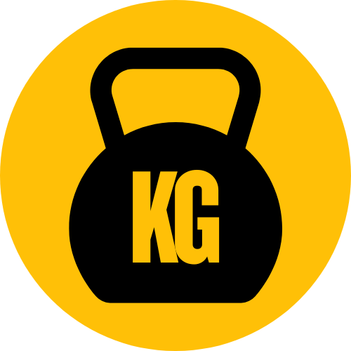 Icon of a kettlebell representing the Sturdy Design and durable body of the Vortex Blastair Air Cannon system.