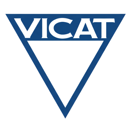 VICAT logo, representing global trust in Staminair's proven air blaster solutions for material flow issues in the international cement industry.
